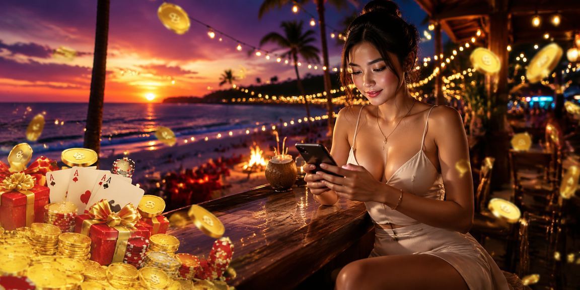 Người dùng tại Phú Quốc chơi game bài và tra cứu thông tin thanh toán cá cược bên bờ biển